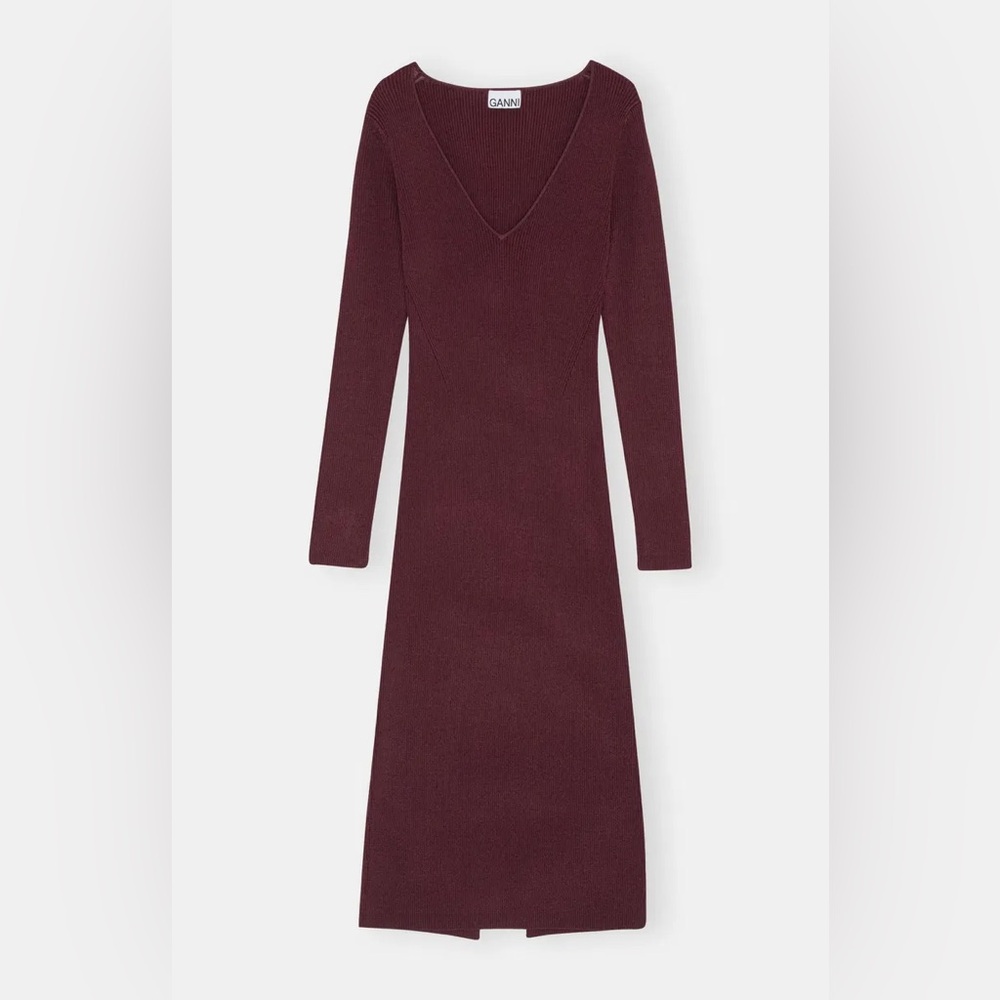 GANNI ribbed maxi dress melange burgundy NWT - Picture 4 of 4